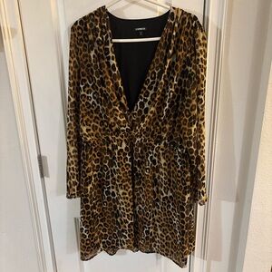 Express Black V-Neck Leopard Dress Size XL